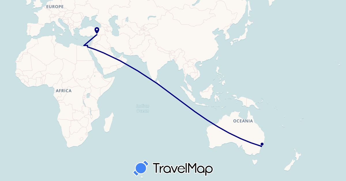 TravelMap itinerary: driving in Australia, Egypt, Sri Lanka, Turkey (Africa, Asia, Oceania)